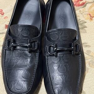 Salvatore Ferragamo Black Embossed Leather Loafers